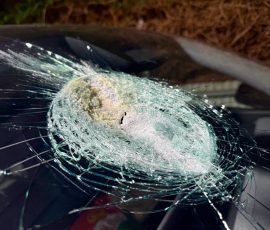 Close up of the meteor impact and melted windscreen