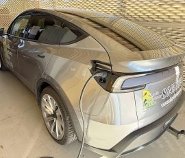 Tesla Model Y charging from the solar panels.